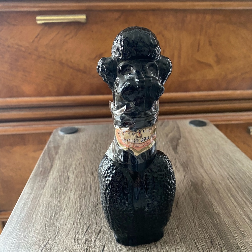 Vintage Black Poodle Bottle decanter with Decorative Label